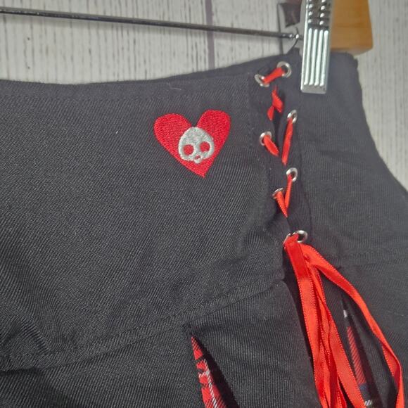 Skelanimals Black/Red Plaid Contrast Pleated Skirt with Pockets, sz Small - Picture 2 of 7